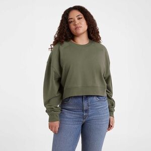 NWOT - Nuuds - Cropped Crew Neck Sweatshirt - Dark Olive - L